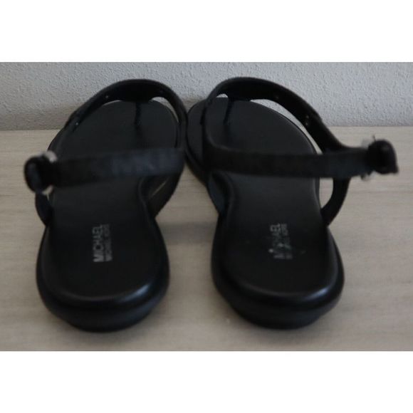Michael Kors ME21K Women's Sz 9M Black Mallory Leather Logo T-Strap Sandals - Picture 3 of 9
